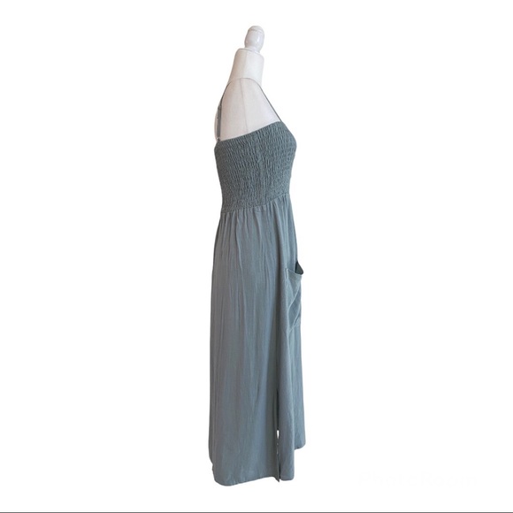 One Clothing Los Angeles Sage Green Smocked Button Down Midi Dress Size L - Picture 4 of 11